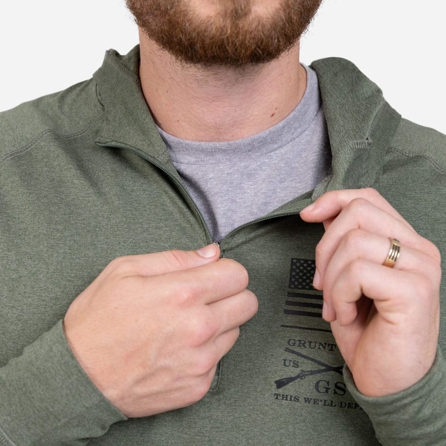 Grunt Style Men's All-Day 1/4 Zip Hoodie - Heather Military Green