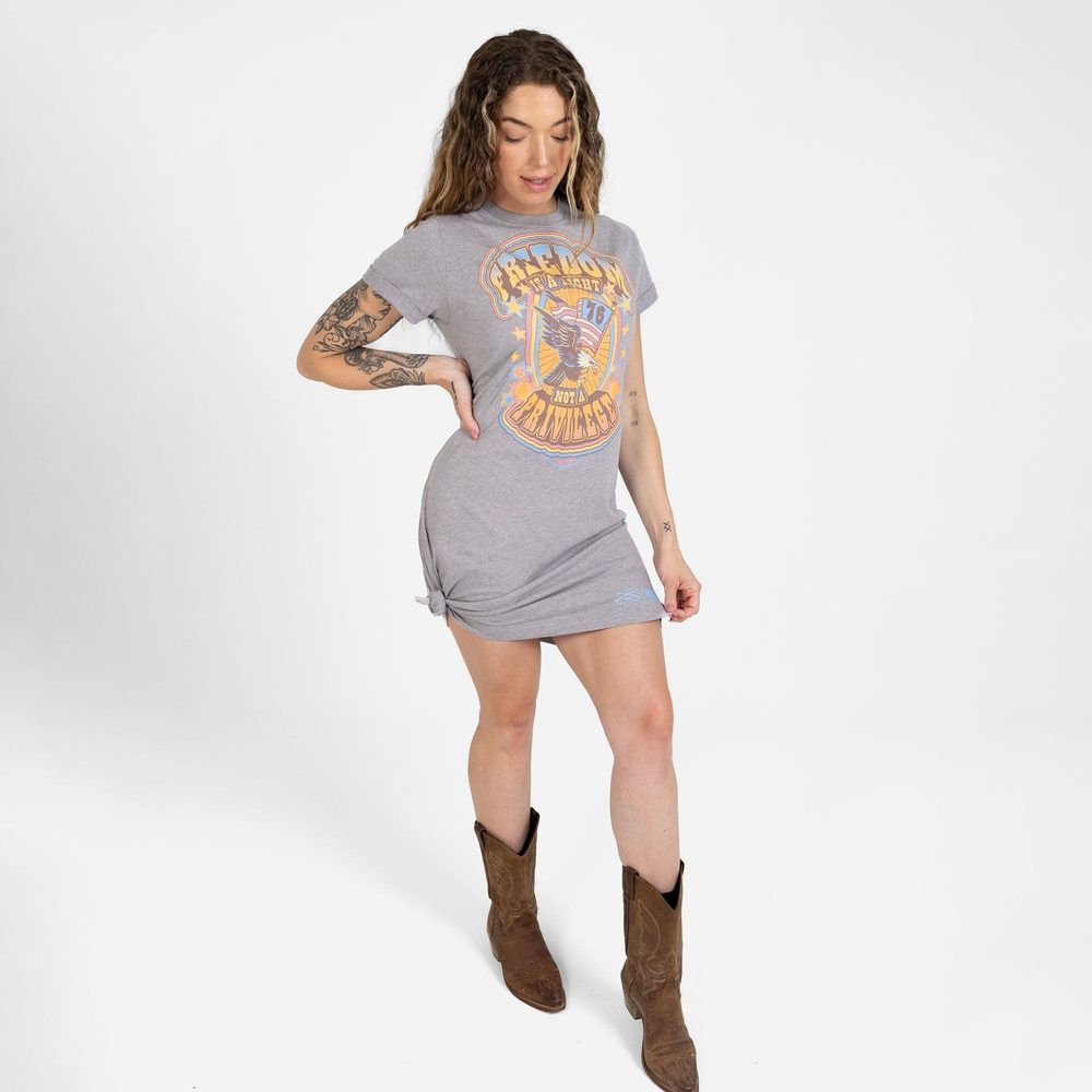Women's Freedom Is A Right Shirt Dress - Dark Heather Grey Women's Freedom Is A Right Shirt Dress - Dark Heather Grey