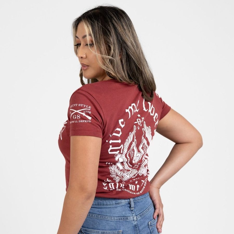 Grunt Style Women's Liberty Or Death V-Neck - Red Plum