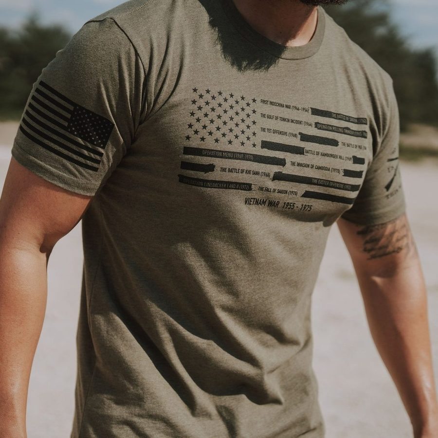 Grunt Style Vietnam War Redacted Flag - Military Green T-Shirt