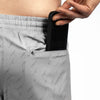 Person wearing gray athletic shorts with a waistband