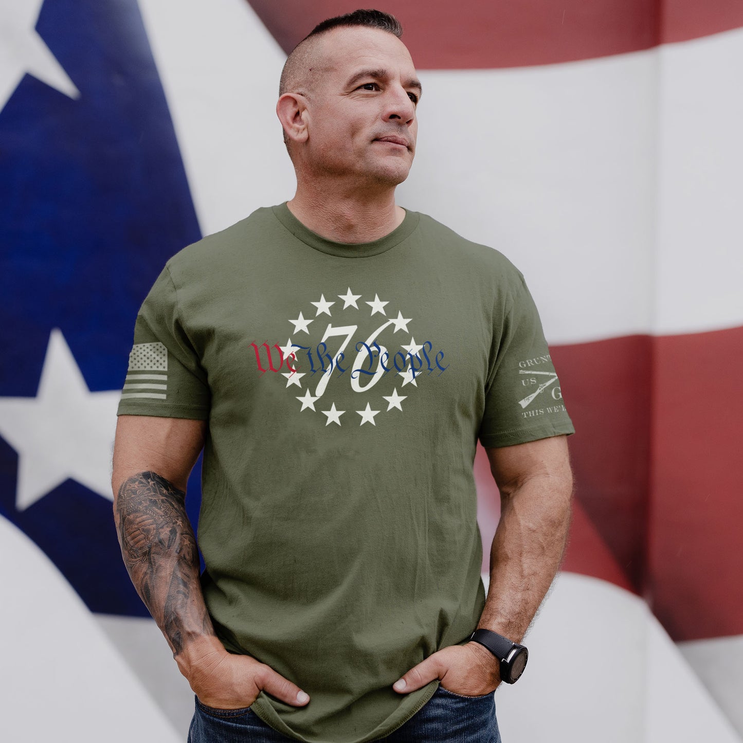 Patriotic Shirt - We the People in Military Green 