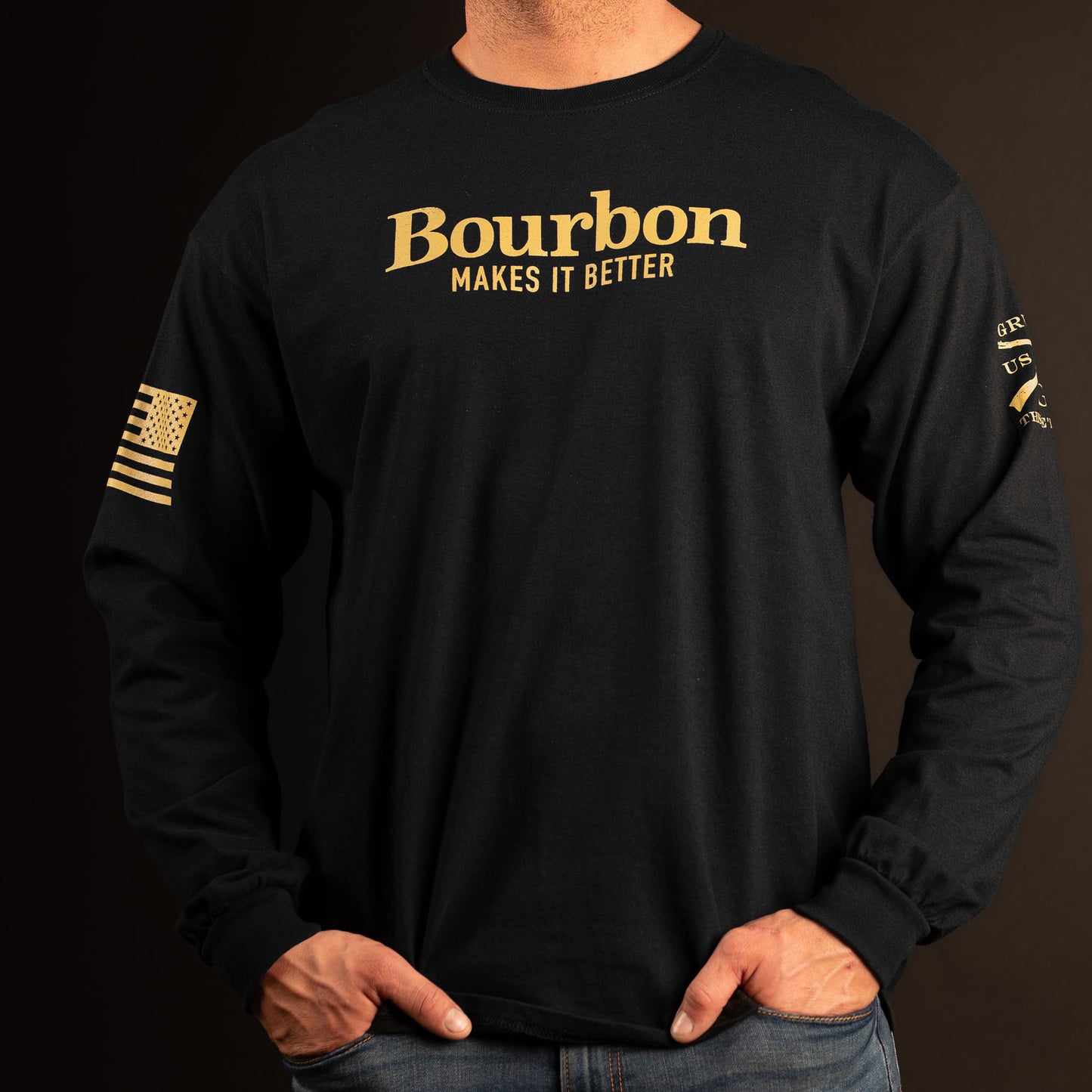 Patriotic Drinking Shirts - Bourbon Makes It Better - Long Sleeve T-Shirt 