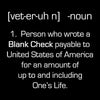 Definition of 'veteran' with humorous explanation on a black background