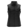 Black puffer vest on a white background