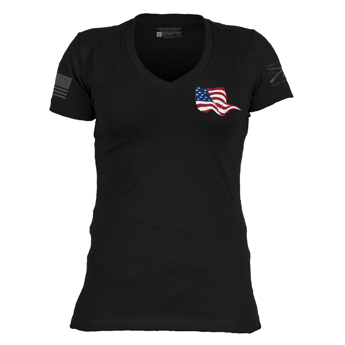 Patriotic V-Neck- Gun Shirt - This We'll Defend Black Tee 