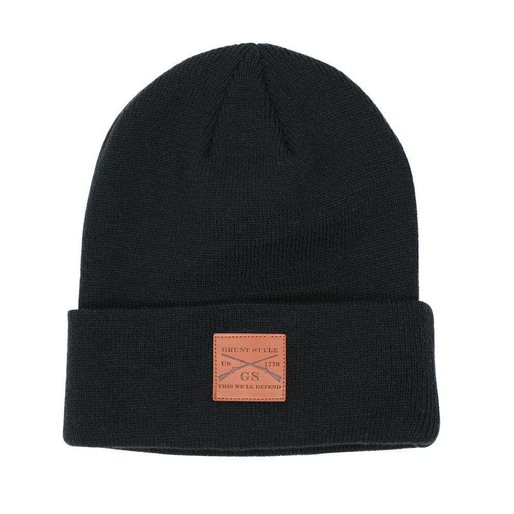 Grunt Style Leather Patch Cuffed Beanie - Black
