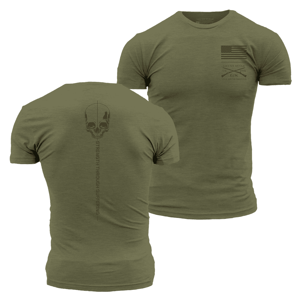 | Workout – Clothing - LLC Grunt Through Strength Shirt Patriotic Style, Suffering