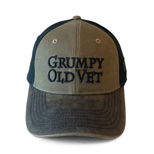 Cap with 'Grumpy Old Vet' text on a white background
