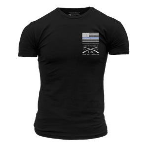 Basic Blue Line Flag T-Shirt - Black
