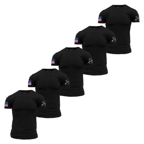 USA Flag Basic T-Shirts - Black - 5 Pack