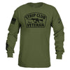 Green long-sleeve shirt with 'Strip Club Veteran' graphic on a white background