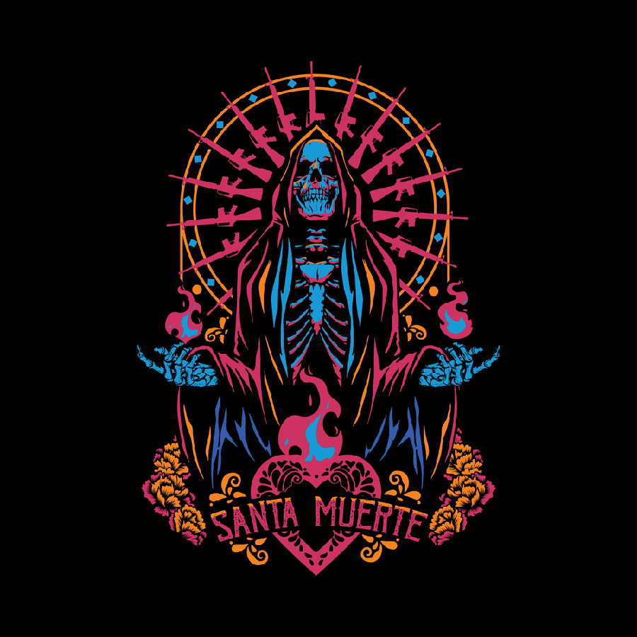 Grutn Style Women's Santa Muerte Boyfriend Fit T-Shirt - Black-Artwork