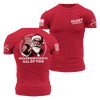 A heather red short-sleeve t-shirt shown from both front and back. The front features 'SILENT JUDGEMENT' printed on the left chest, and the back features a large graphic of a grumpy Santa Claus holding a sack and pointing, with the text 'DISAPPOINTMENTS ALL OF YOU' below.
