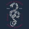 Design with a snake and text on a dark blue background