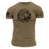 Tan 499 t-shirt with graphic design and text on a white background