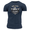 Navy blue t-shirt with 'Save the Planet, Grow a Pear' graphic design on a white background