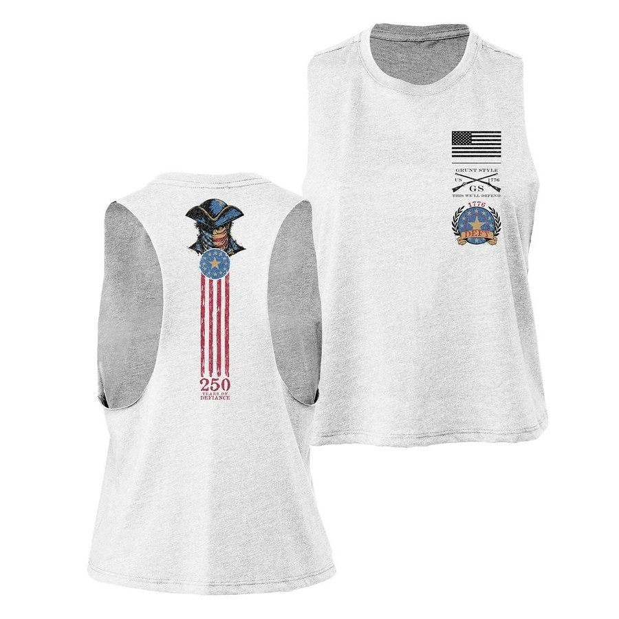 defend your style タンクトップ Women's Defy Racerback Cropped Tank - White – Grunt Style, LLC