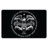 A black rectangular mat or plaque with rounded corners, featuring a large white circular emblem of an eagle, shield, and crossed rifles, surrounded by the text 'THE RIGHT OF THE PEOPLE TO KEEP AND BEAR ARMS SHALL NOT BE INFRINGED' and 'ISSUED 1791'.