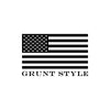 A black and white American flag graphic with the text 'GRUNT STYLE' underneath, centered on a plain white background.