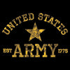Gold 'United States Army' text with star on a black background