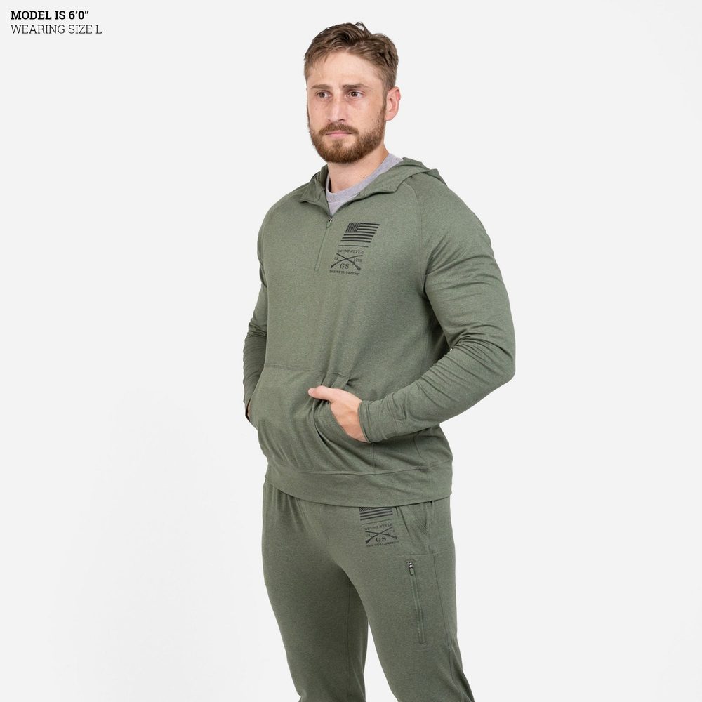Grunt Style Men's All-Day 1/4 Zip Hoodie - Heather Military Green