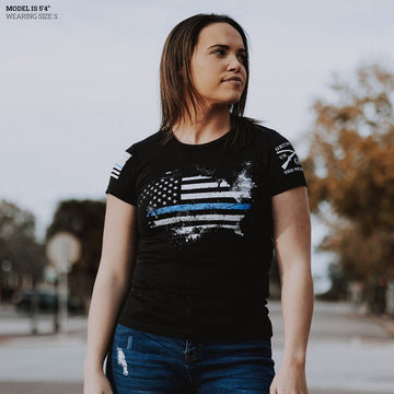 Women's Blue Line American Acid Slim Fit T-Shirt - Black