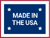 Made in the USA label with stars on a blue background
