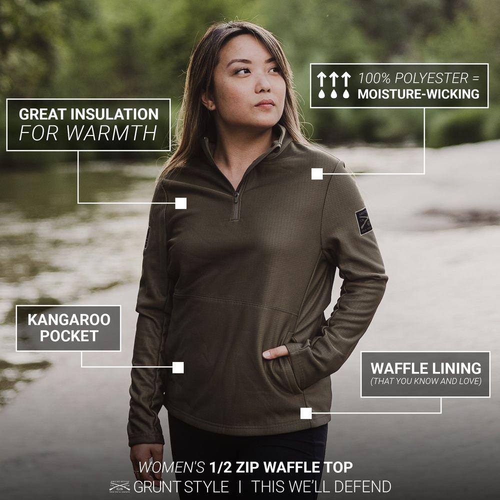 Women's 1/2 Zip Waffle Top - Green Jacket – Grunt Style, LLC