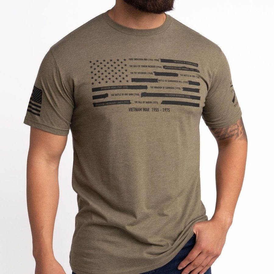 Grunt Style Vietnam War Redacted Flag - Military Green T-Shirt