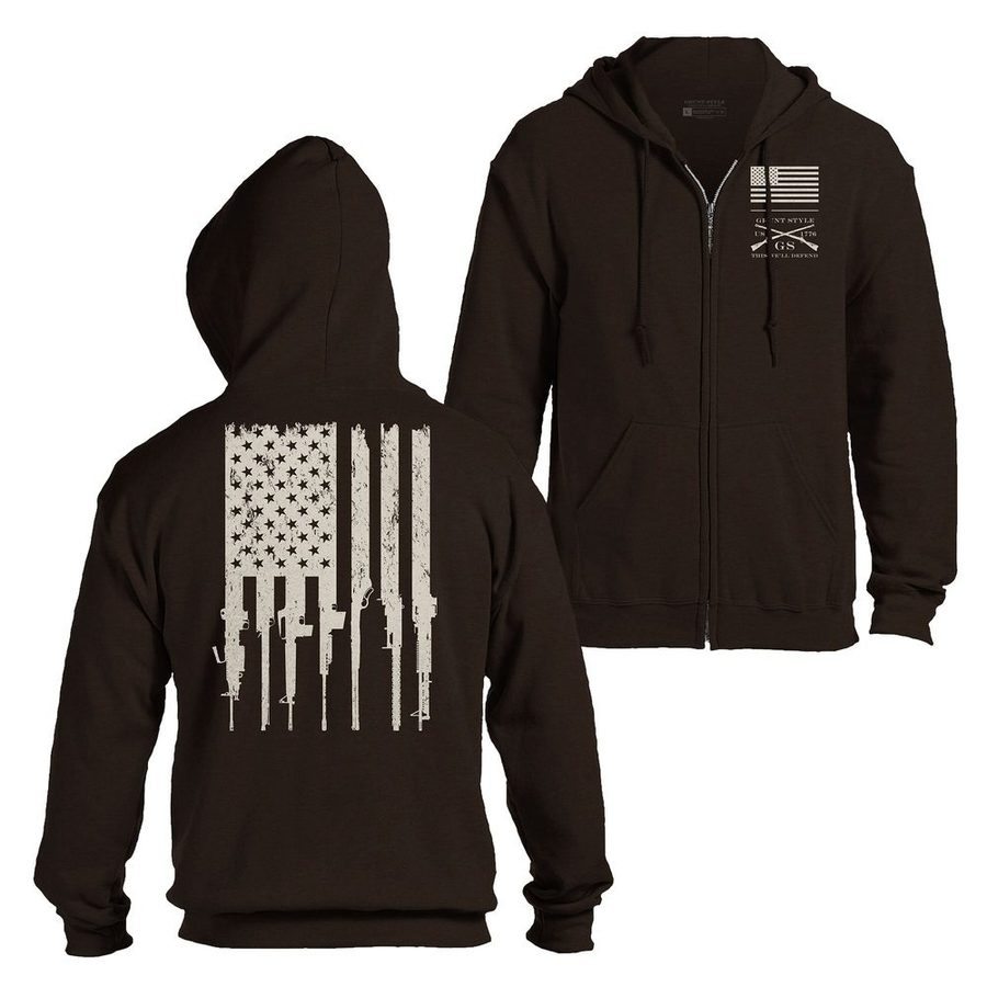 Grunt Style Rifle Flag Full-Zip Hoodie - Dark Chocolate full-zip hoods