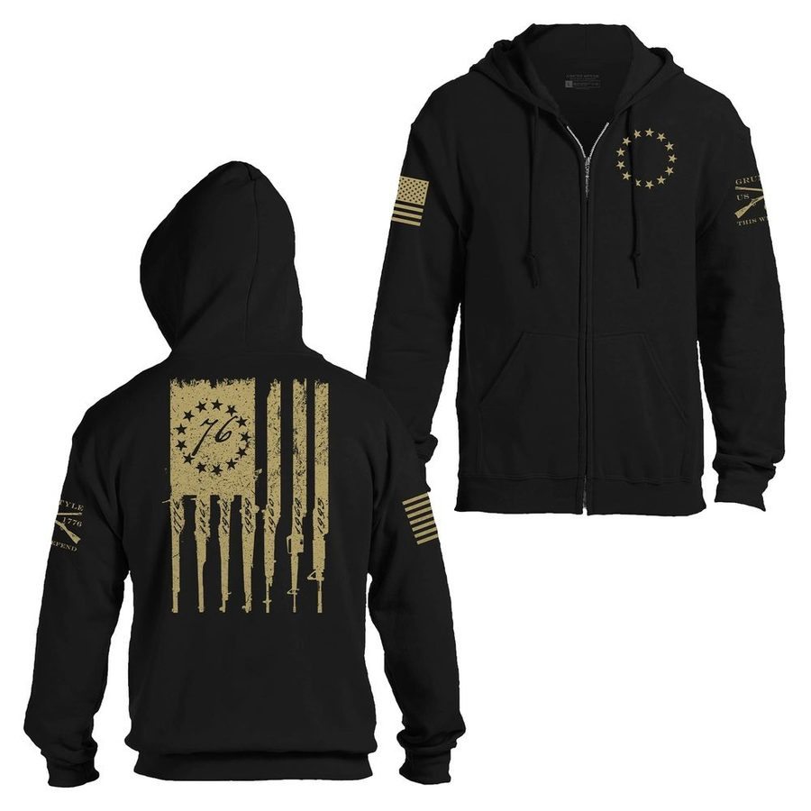 Grunt Style Betsy Rifle Flag Full-Zip Hoodie - Black full-zip hoods