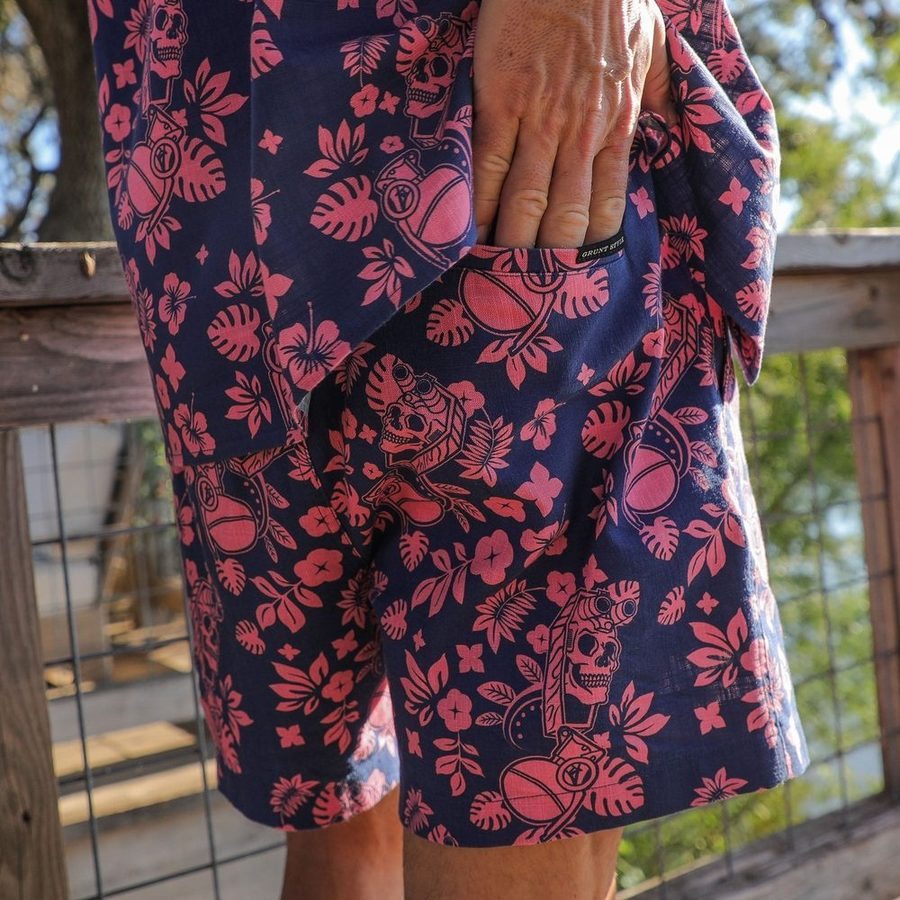 Getaway Casual Shorts - Tropical Death - Navy/Pink – Grunt Style, LLC
