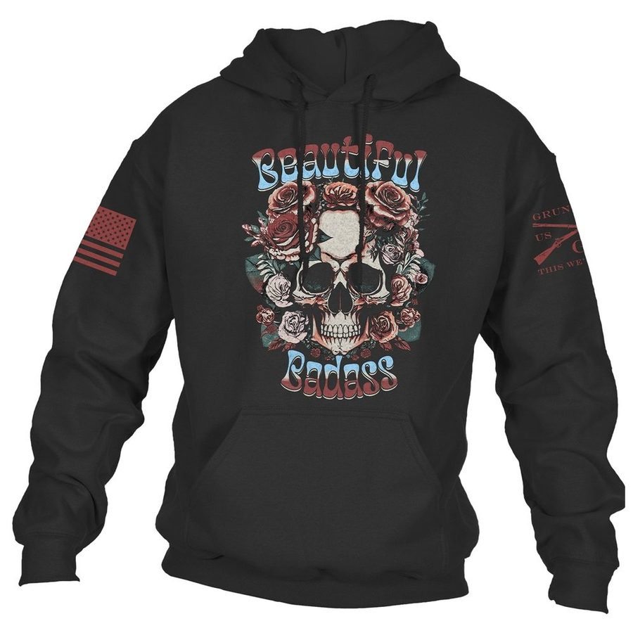 Grunt Style Women's Beautiful Badass Floral Hoodie - Black hoodies