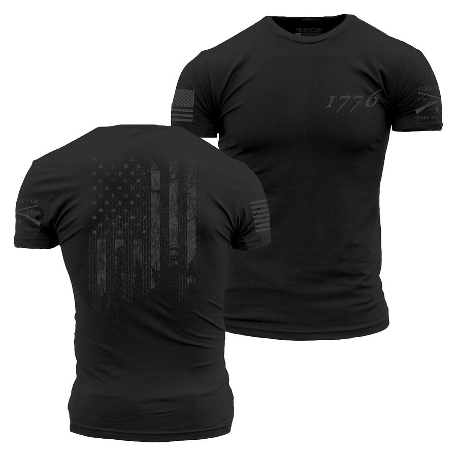 Grunt Style Blackout 1776 Flag T-Shirt - Black T-Shirt