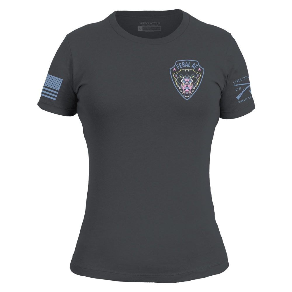Grunt Style Women's Feral AF Mom Slim Fit T-Shirt - Heavy Metal T-Shirt
