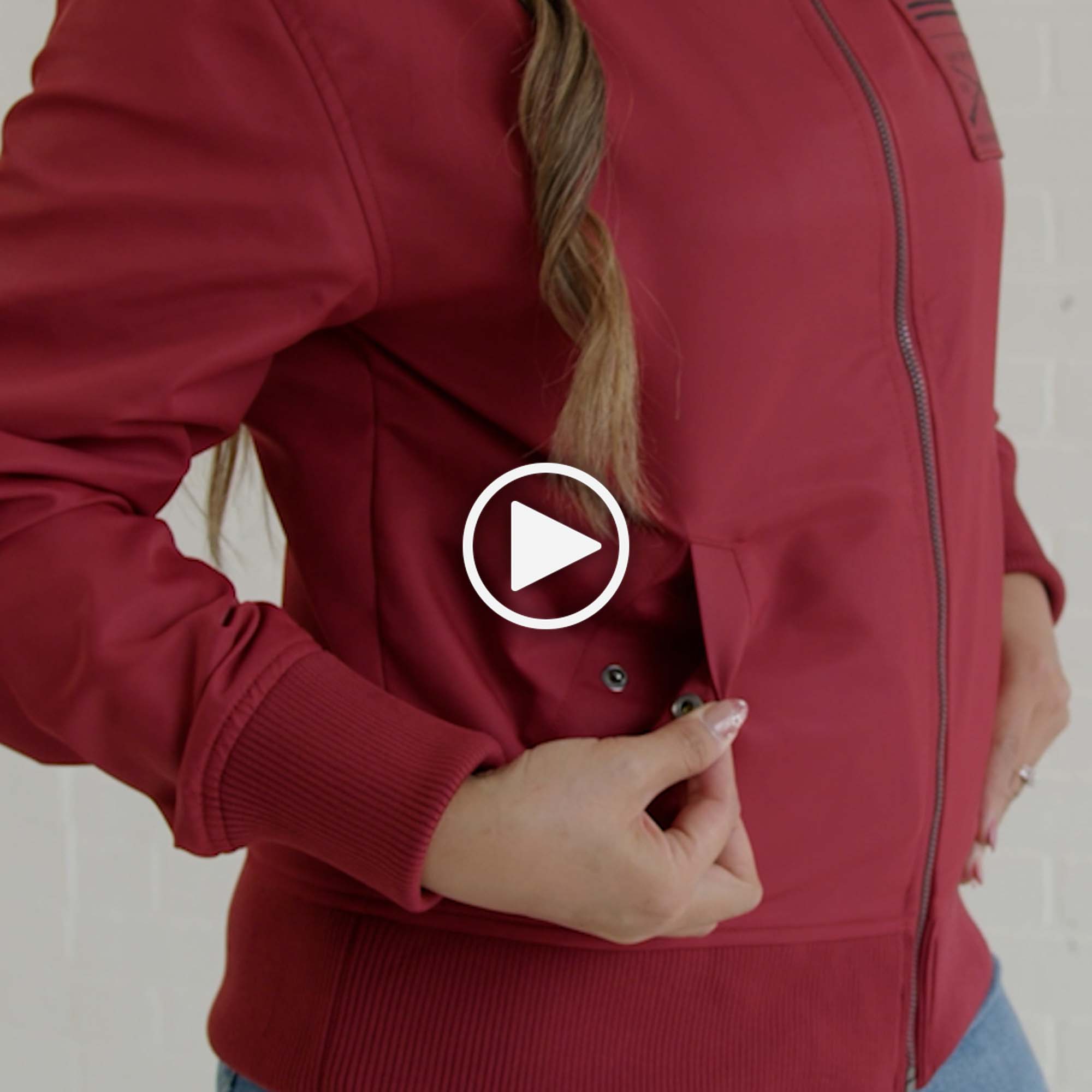 Model showcasing the features of Red Plum Stealth Bomber Jacket for Women