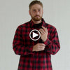 Model wearing the Premium Flannel in Red