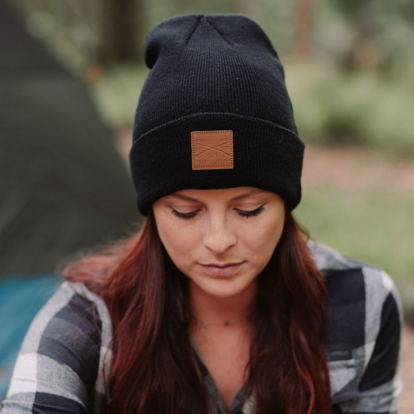 Patriotic Hats  Leather Patch Beanie in Black 