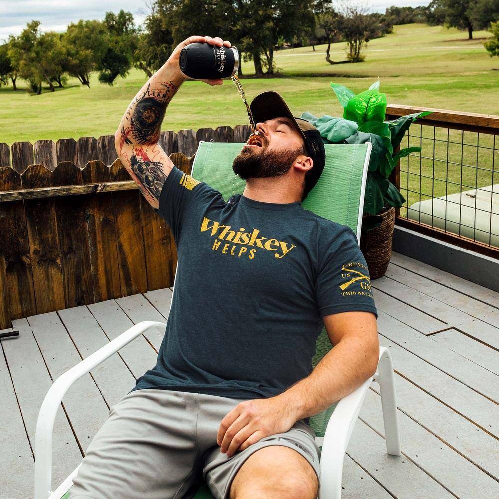 Grunt Style 'Whiskey Helps' T-Shirt - Light Gray Patriotic Tee For Men