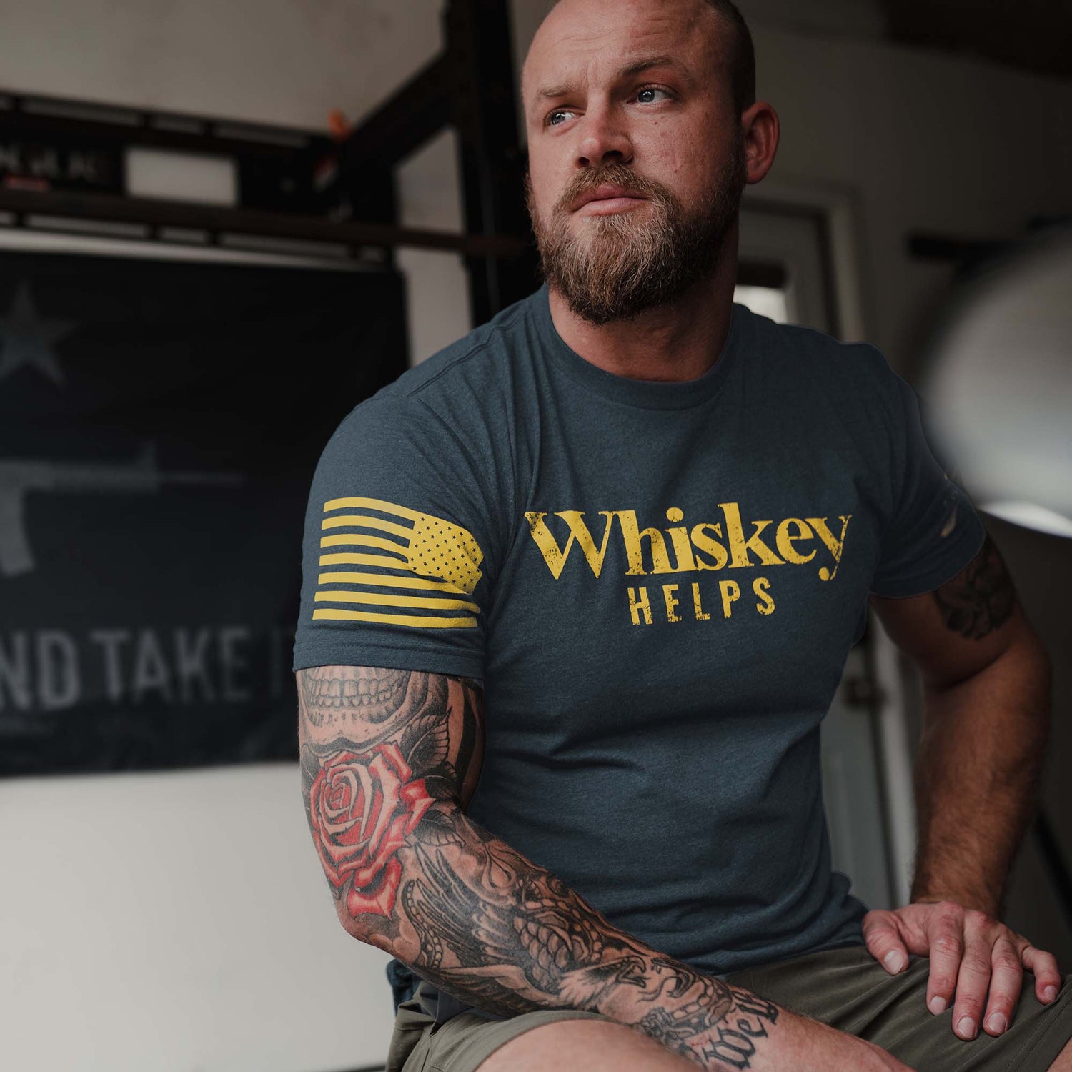  Whiskey Helps Navy Tee | Grunt Style 