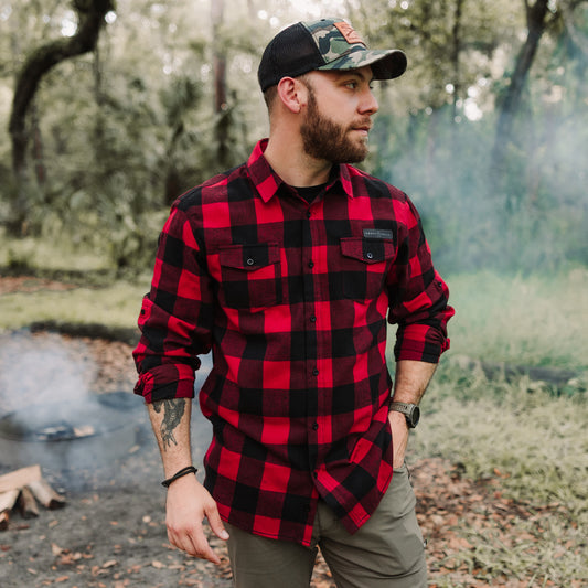 Men's GS Buffalo Red and Black Plaid Flannel Shirt | Grunt Style