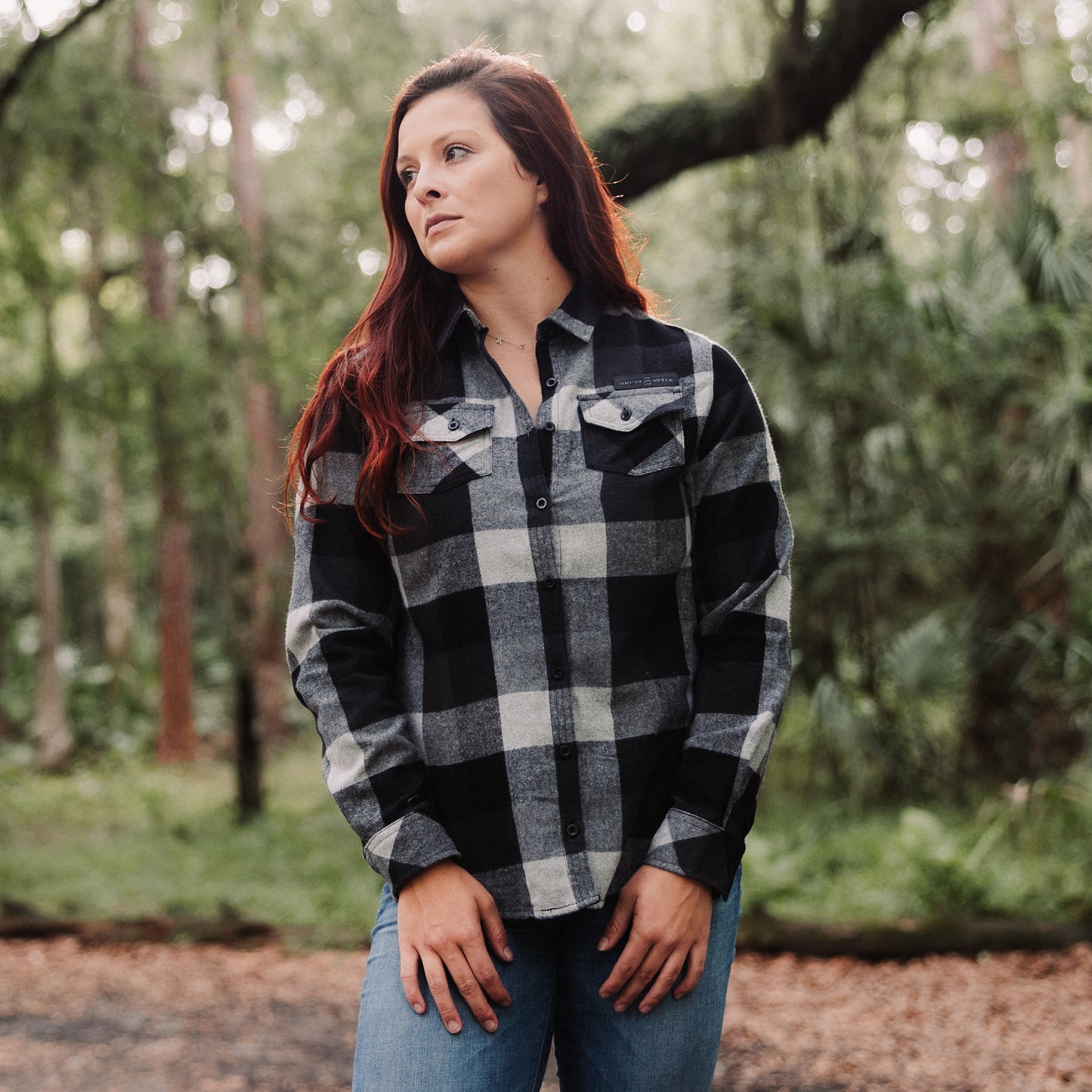 Women's GS Plaid Flannel -White and Black | Grunt Style 