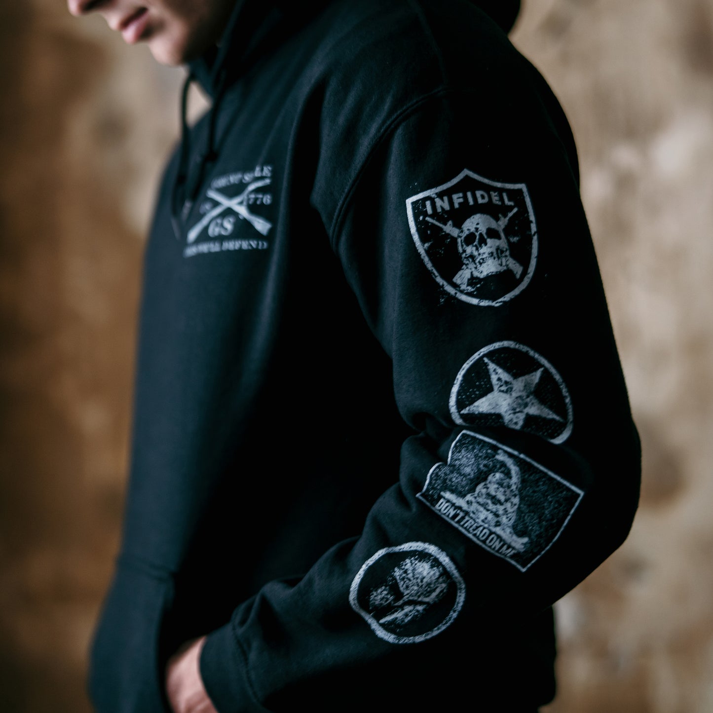 Black Patch Pullover Hoodie for Men | Grunt Style 