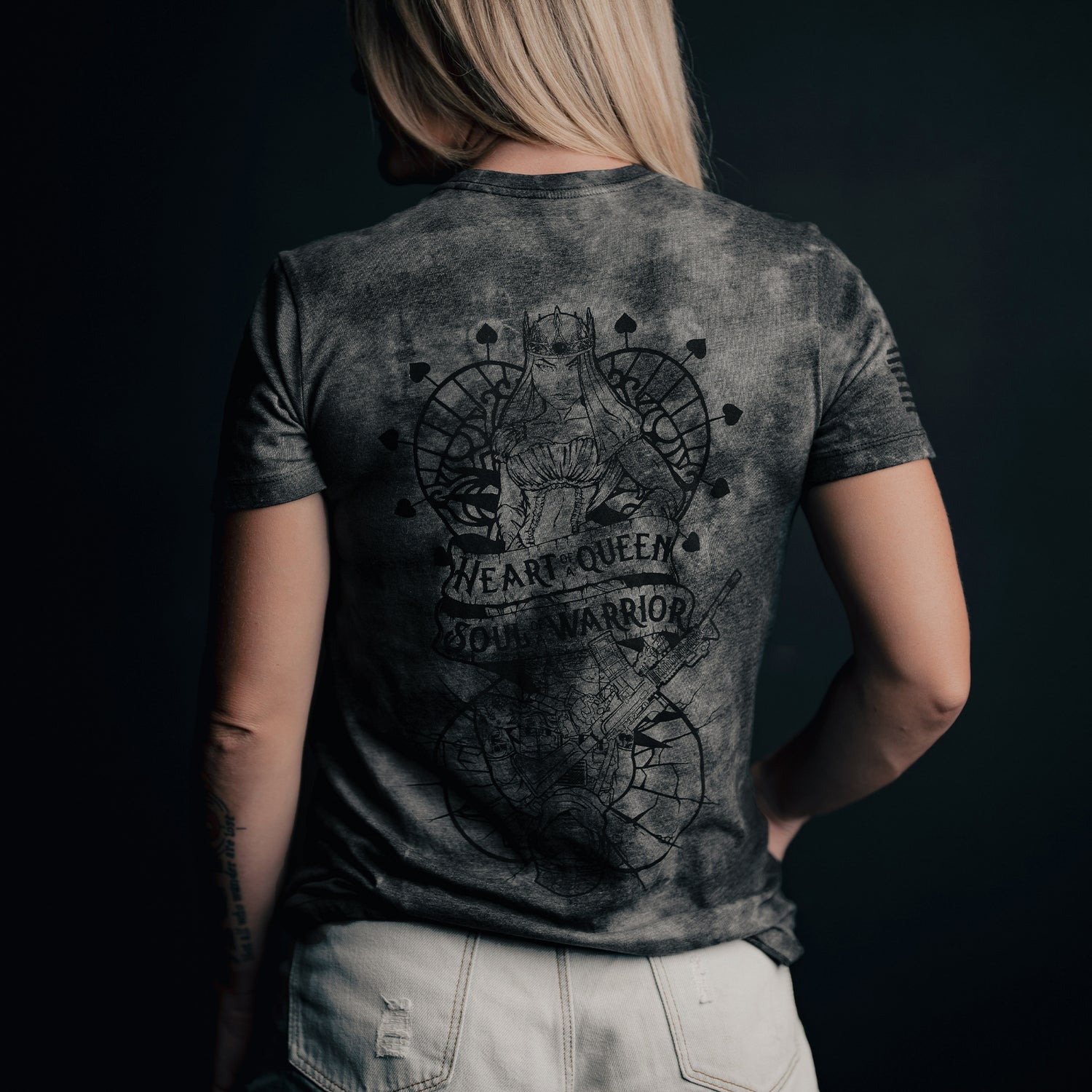 Women's Black Wash Tee Heart and Soul of a Warrior | Grunt Style 