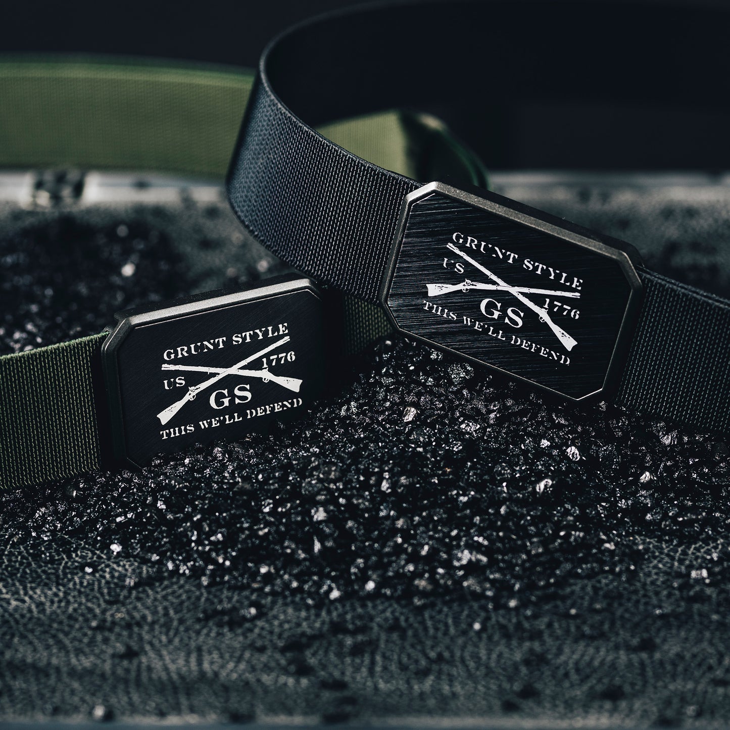 Grunt Style by Groove Life‚Ñ¢ Belt - Gun Metal on Olive | Grunt Style 