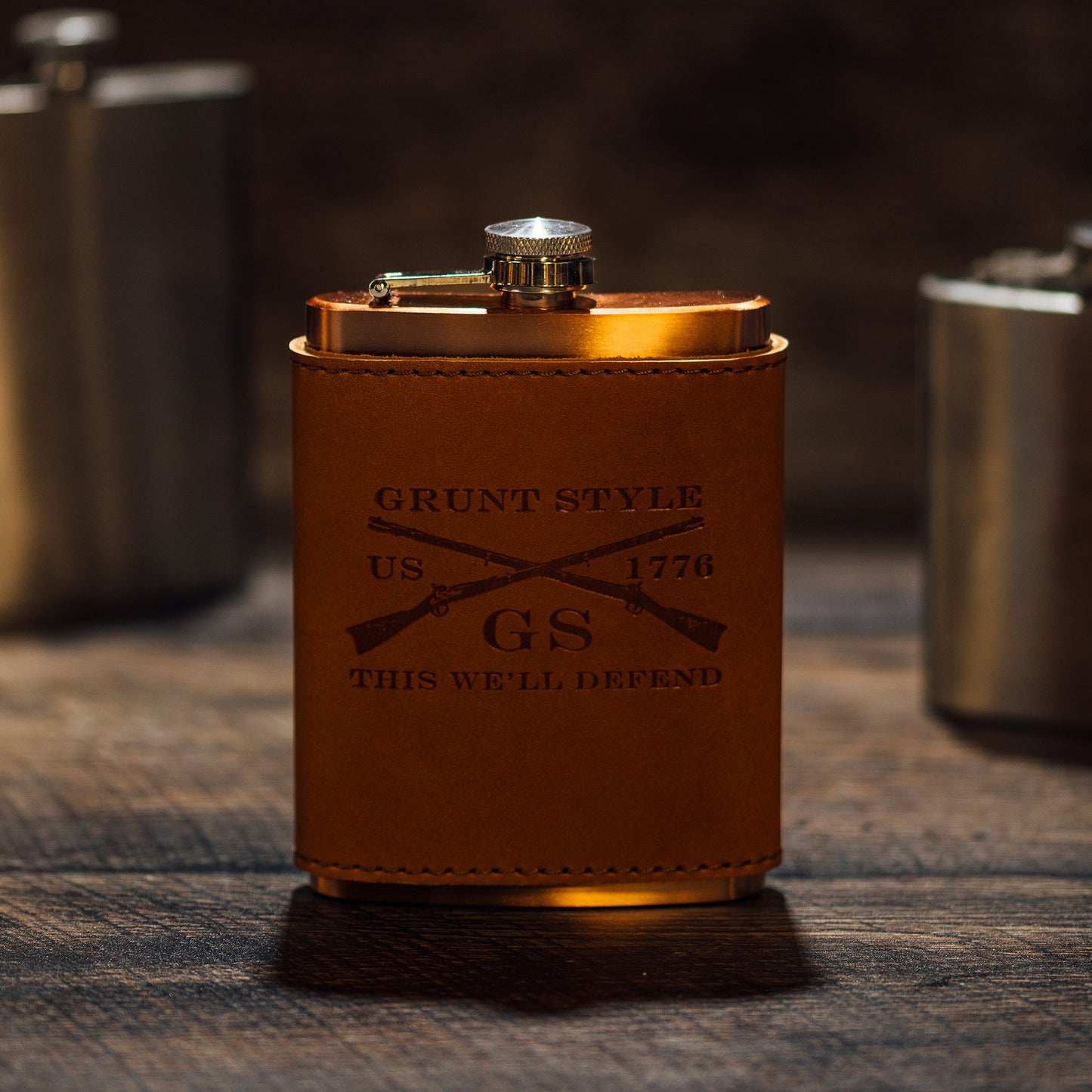 GS Logo Leather Wrapped Flask  | Grunt Style 