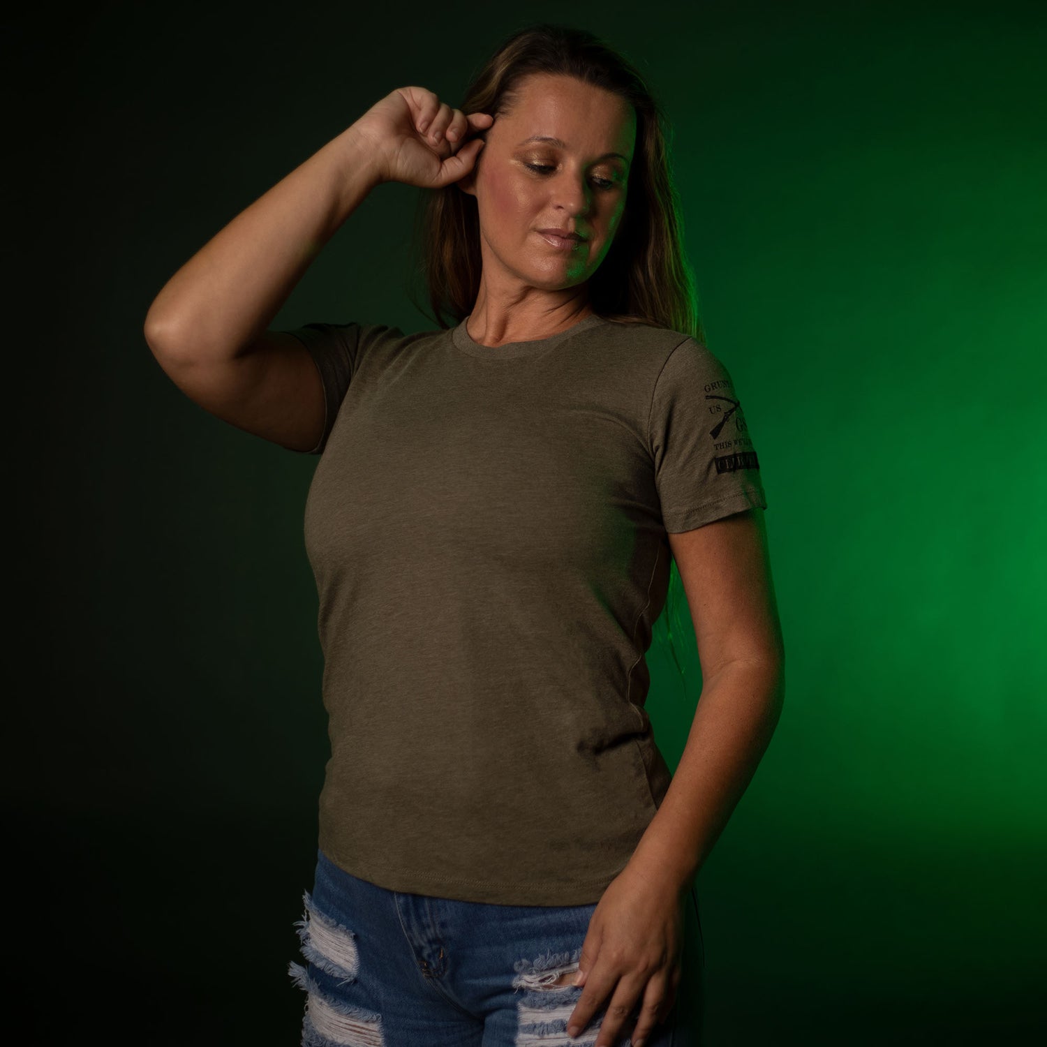 Women's Slim Fit Tee Shirt Heather Light Olive | Grunt Style  