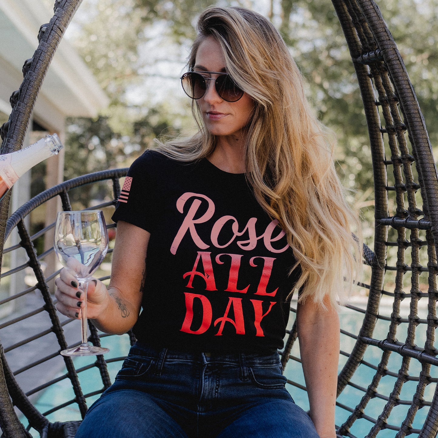 Women's Ros√© All Day Slim Fit Black Tee | Grunt Style
