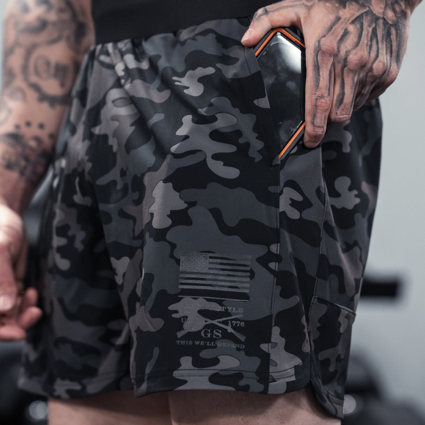 Men's Training Shorts in Black Camo | Grunt Style 